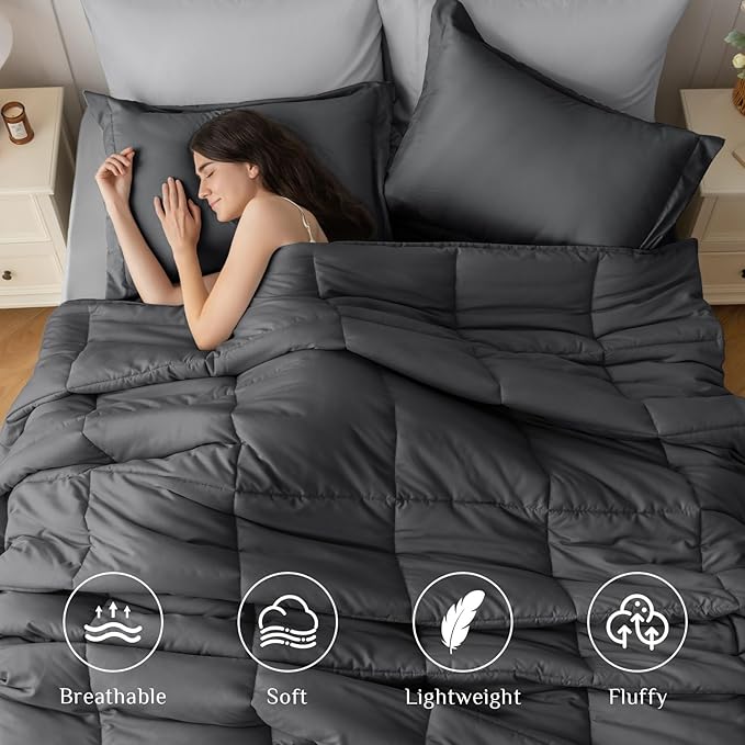 JOLLYVOGUE California King Comforter Set Ultra-Soft Bed in a Bag Cal King Size 7 Pieces Oeko-TEX Certified Bedding Set With Down Alternative Comforter Sheets Pillowcases &amp Shams Dark &amp Li