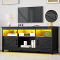 DWVO Farmhouse TV Stand for 65 Inch TV Black Entertainment Center with LED Lights &amp Power Outlet TV Media Console with Storage for Living Room Black