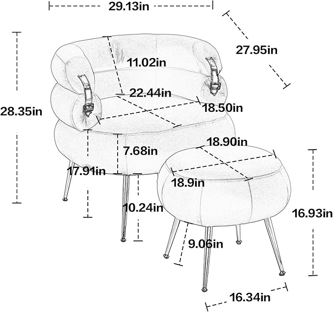 Velvet Accent Chair with Ottoman Set Modern Upholstered Armchair Tufted Chair with Footstool Single Sofa Chair with Metal Legs for Living Room Apartment Bedroom(Green-Chair and Ottoman)