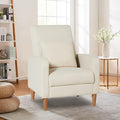 COLAMY Mid-Century Modern Upholstered Accent Chair with Back Pillow &amp Solid Wood Legs Fabric Cozy Armchair for Living Room Bedroom Reading Nook Apartment &amp Small Spaces Beige