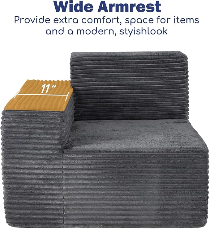 77 Cloud Sectional Boneless Loveseat Couch in a Box Modular Small Sofa with Deep Comfy Seat for Living Room Bedroom Apartment or Home Office No Assembly NeededCorduroy Gray