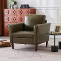Kingfun Mid-Century Accent Chairs PU Leather Modern Upholstered Living Room Chair Cozy Armchair with Rolled Arms and Deep Seats Olive Green