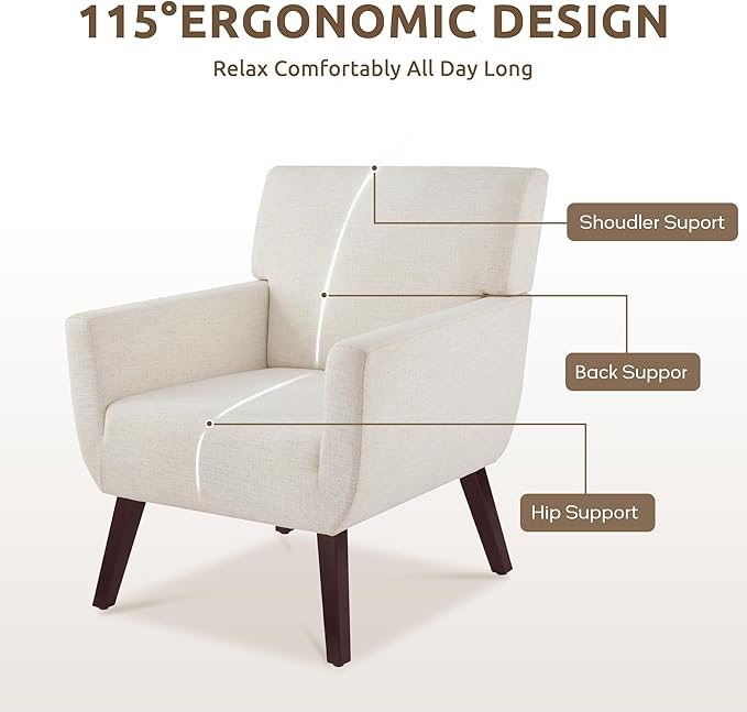 Upholstered Accent ChairMid Century Modern Office Fabric Small Living Room Chair with ArmComfy Wingback Armchair for Bedroom Reading (Beige 2 PC)