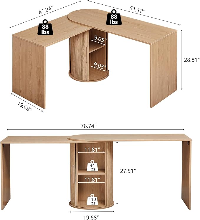 Home Office Desk L Shaped 51-Inch Small Space Modern Office Computer PC Desk with Storage File Cabinet and Reversible Tabletop Corner Work Table for ExecutiveStudyWriting - Natural