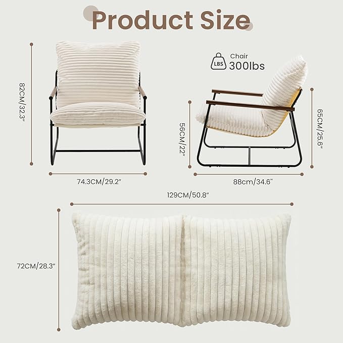 HOMPUS Modern Accent Chair 29'' Comfy Living Room Chair with Sturdy Metal Frame &amp Foam Cushion Soft Upholstered Armchair Small Sling Accent Chair for Bedroom Lounge Reading Room Off-White