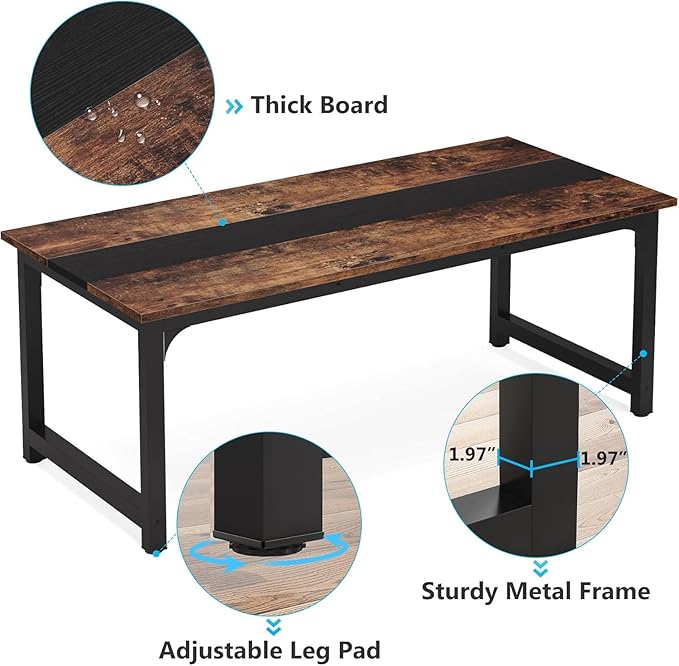 LITTLE TREE 63 Inch Large Executive Office Desk Simple Computer Workstation with 31.5 inch Extra Wide Desktop for Home Office