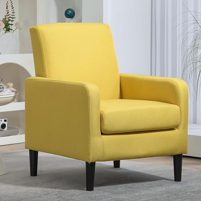 Minimalist Upholstered Armchair with Ergonomic Design Padded Seat &amp Curved Armrest Decorative Comfy Accent Chair Ideal for Living Room Bedroom Office Mustard Yellow