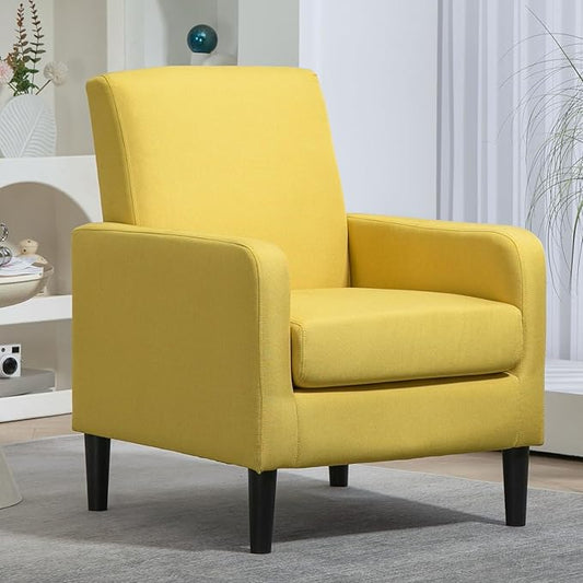 Minimalist Upholstered Armchair with Ergonomic Design Padded Seat &amp Curved Armrest Decorative Comfy Accent Chair Ideal for Living Room Bedroom Office Mustard Yellow