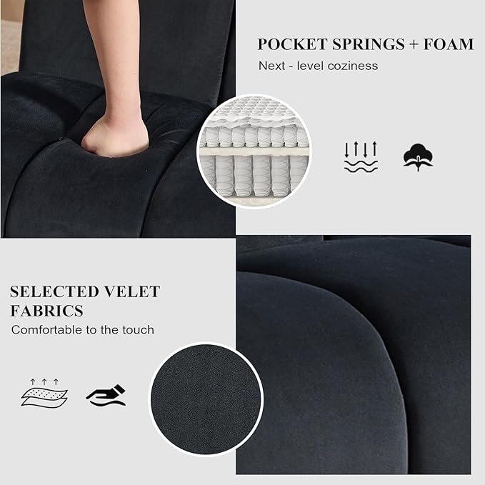 Modern Accent Chair Velvet Upholstered Fuzzy Club Chairs with Tufted Design Comfy Living Room Chair with Metal Legs Padded Reading Chair for Reading Room (Black-Velvet)