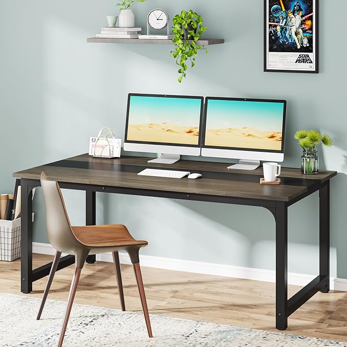 Tribesigns Modern Computer Desk 63 x 31.5 inch Large Office Desk Computer Table Study Writing Desk Workstation for Home Office Grey/Black