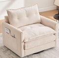Swivel Accent Chairs for Living Room 36.2 Comfy Swivel Chair with Solid Metal Base Single Sofa with Pillows &amp Side Pockets (Beige)