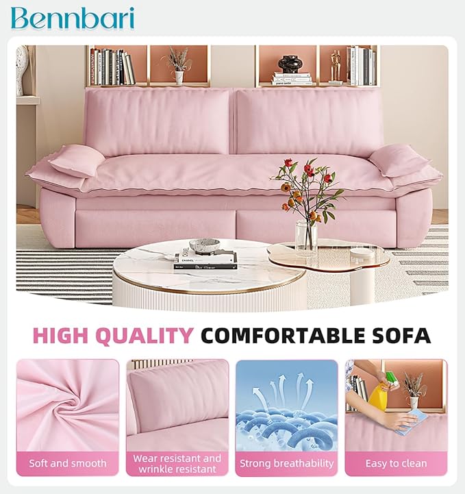 73.2 Queen Size Pull Out Sofa Bed 3-in-1 Velvet Convertible Sleeper Loveseat for Living Room Apartment Bedroom &amp Small Spaces (Pink)