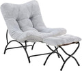 Tiita Accent Lazy Chair with Ottoman Comfy Lounge Chair with Metal Frame and Plush Fabric Thick Cushion Seated Cozy Recliner Chair for Reading Room Living Room Bedroom Office Light Gray