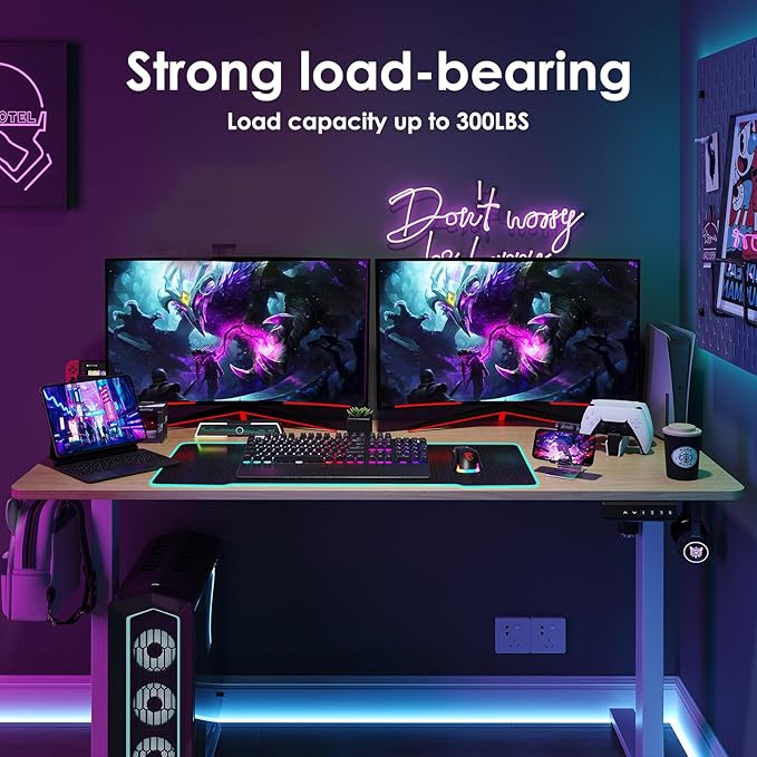 Soohow Electric Standing Desk 55 * 24 Inches Adjustable Computer Gaming Desk Stand up Office Desk for Home Office Bedroom Splice Board Natural and White