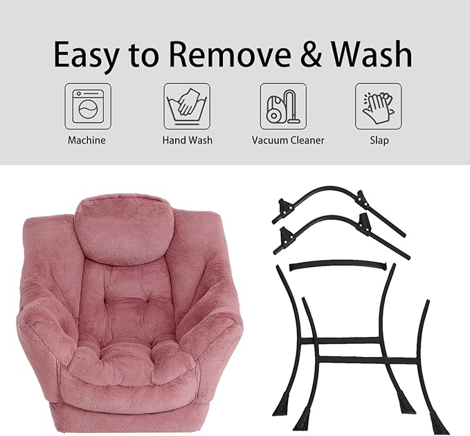 LITA Lazy Chair with Ottoman Modern Accent Leisure Upholstered Sofa Chair Lounge Reading Chairs with Armrests and a Side Pocket for Living Room Bedroom &amp Small Space Plush Dark Pink