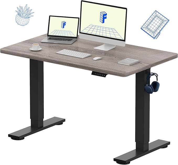 FLEXISPOT EN1 One-Piece Standing Desk with 1-Inch Thick Desktop 48x30 Electric Height Adjustable Desk for Home Office &amp Multi-Device Workstations Gray Wood