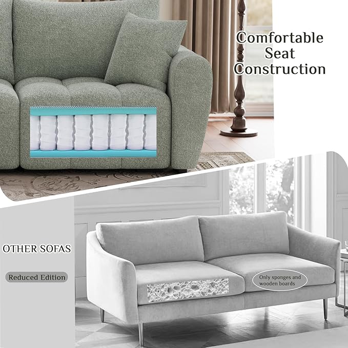 110 L Shaped Modern Boucle Sofa Modular Sectional Cloud Couch with Ottoman Tufted 4-Seat Deep Seat Sofa with Pillows for Living Room Bedroom and Apartment Light Green