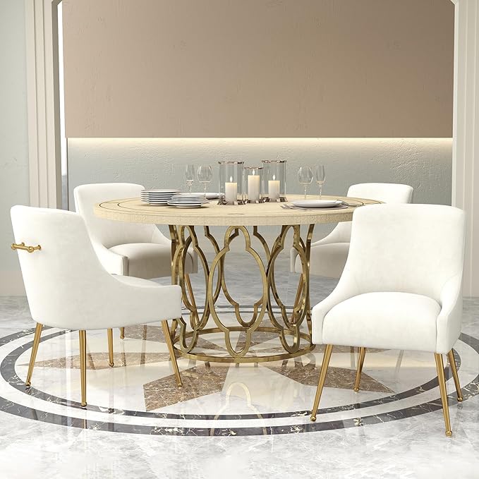 Dining Chairs Set of 4 Modern Velvet Dining Room Chairs with Gold Legs Upholstered Accent Chairs for Living Room/Restaurant/Study Room(Beige)