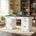 VOWNER 55 Executive Desk Home Office Desk with Drawers and Storage Cabinet Farmhouse Wood Desk Workspace for Work Study Writing Charging Station Letter/A4 File Drawer White