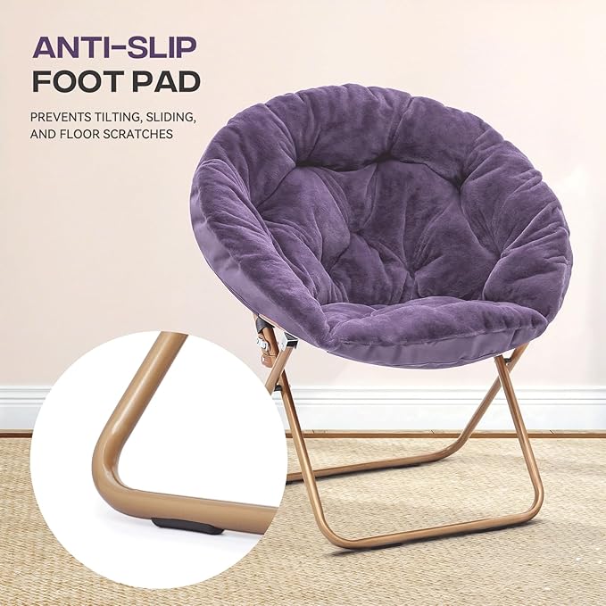 Cozy Saucer Chair Living Room Chair Faux Fur Soft Thick Padded Folding Chair Comfortable Moon Chair for Living Room Bedroom Reading Nook Modern Style 2 Pack Purple