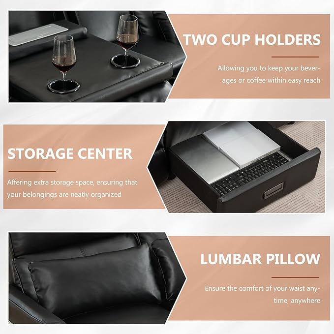 Reclining Loveseat Sofa 4 Seat Manual Recliner Couch with Flip Middle Backrest Console Wall Hugger Storage Drawer &amp Cup Holder for RV &amp Living Room Seating (Black 4 seat &amp Console)