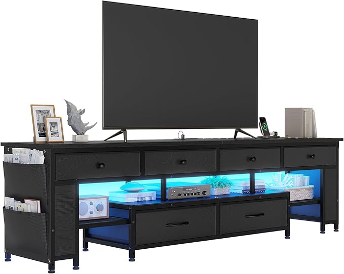BTHFST LED TV Stand for 65/70/75 Inch TV Entertainment Center with Storage &amp Power Outlets 63 TV Stand with 6 Drawers &amp 4 Bags &amp Shelves TV Console Media Console for Living Room Bedro