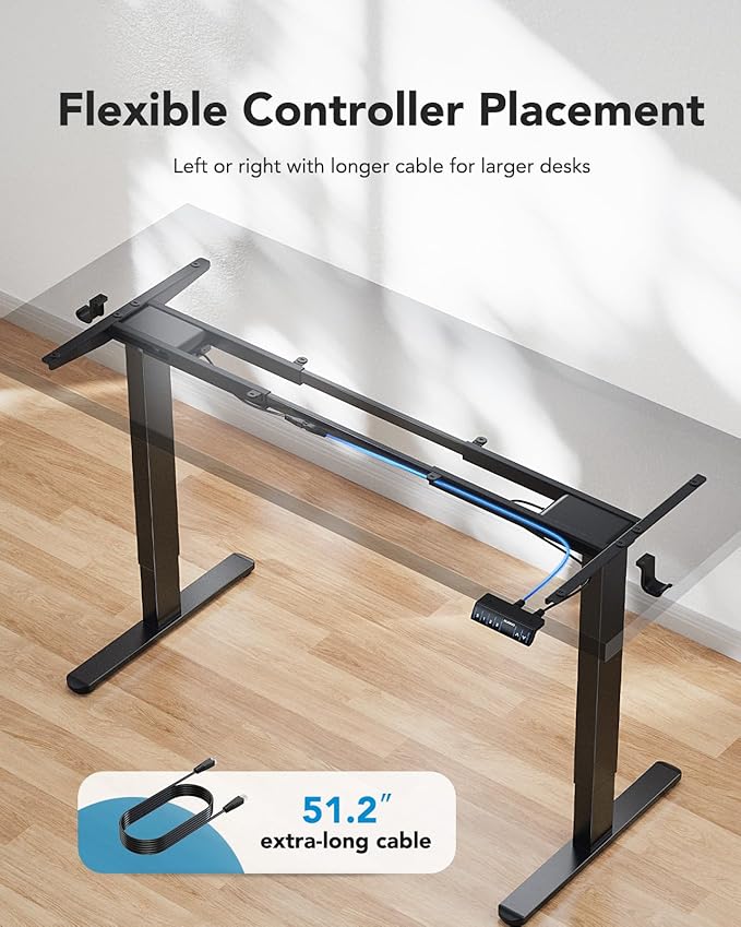 HUANUO Electric Standing Desks Frame with 265 lbs Dual MotorThick T-Shaped Desk Legs Made of Automotive Grade Steelfor Max 90″x31.5″ Desktop Height Adjustable Desk Frame for Home Office Frame Only