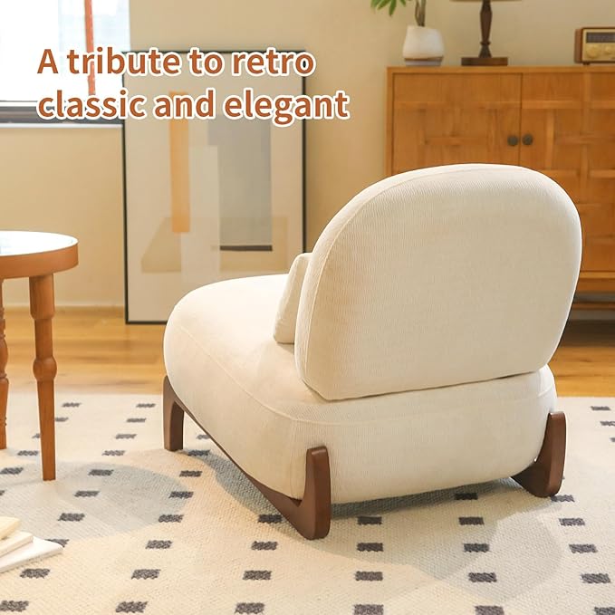 HAZO Cute Accent Chair with Solid Wood Legs Velvet Living Room Chair with Soft Cushion Cozy Bedroom Chair Comfy Armless Reading Chair for Apartment Waiting Room Balcony (White-2pcs)