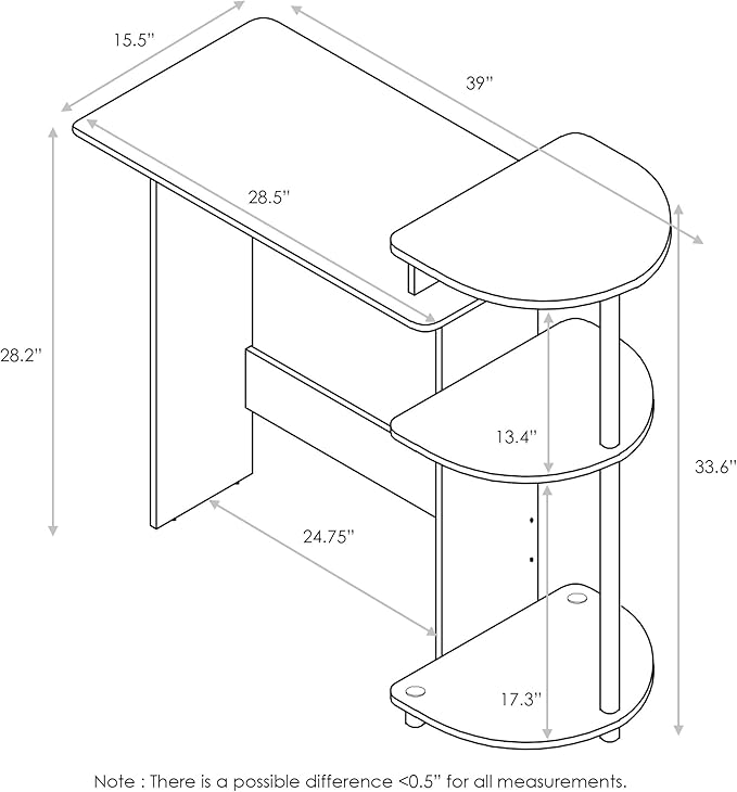 Furinno COMPACT Desk 28.5 Wide Gaming Desk with Shelves Computer Desk with Book Shelf Office Desk for Home Office Study Room Dorm Bedroom Columbia Walnut