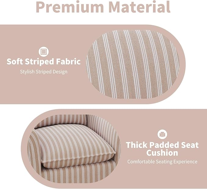 INZOY Swivel Accent Square Chair with Thick Padded Backrest Cushion Swivel Reading Chair for Living Room Bedroom Small Spaces Brown Stripe