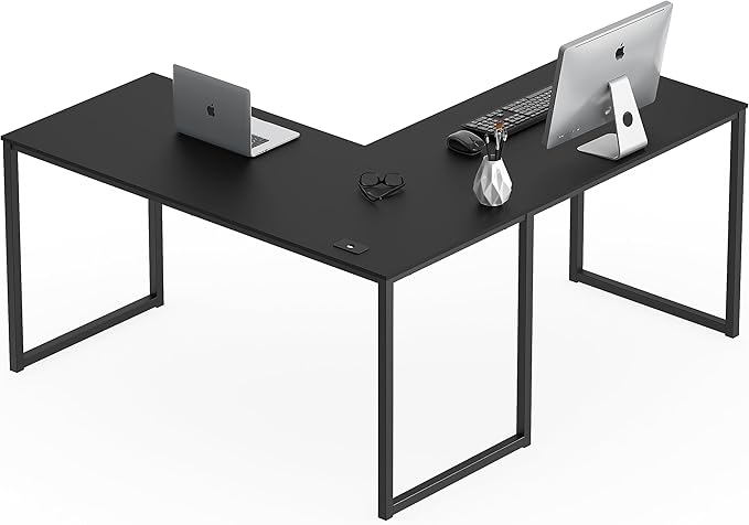 SHW Mission 55 x 60 Inches L-Shape Home Office Computer Desk Black