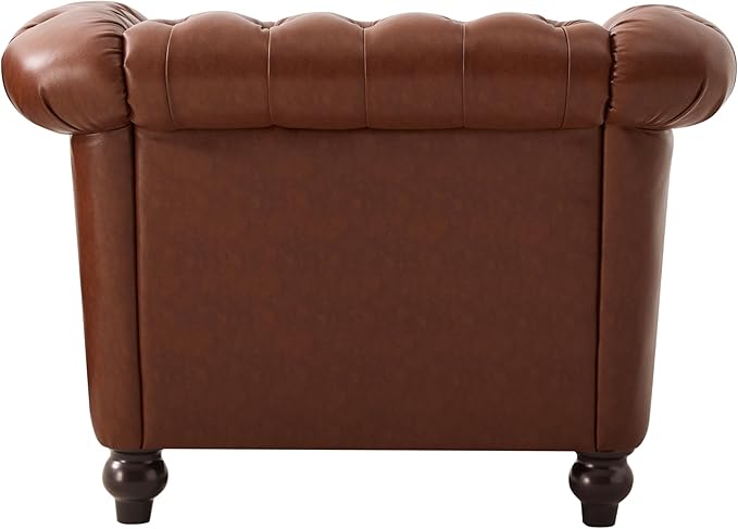 Merax Chesterfield Club Chair with Scrolled Arms and Nailhead Trim Mid Century Modern Single Sofa Chair with Solid Wood Legs Faux Leather Rolled Armchair for Living Room