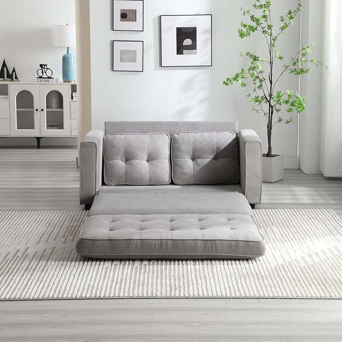 Folding Futon Sleeper Sofa with Pull Out Couch BedModern Velvet Loveseat Sleeper Convertible to Full Size Floor Couches Bed for Living Room Bedroom Small Space (Gray)