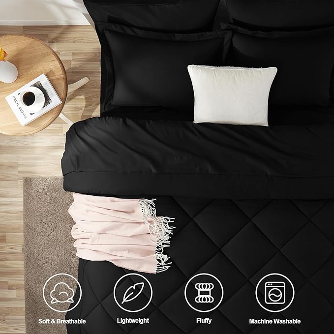 CozyLux Twin XL Comforter Set Black - 5 Pieces Twin Extra Long Bed in a Bag for College Dorm All Season Bedding Set for Girls and Boys Soft Bed Set with Comforter Sheets Pillowcase &amp Sham