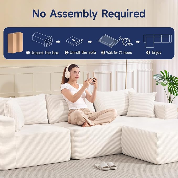 2026 New 108 Cloud Sectional Couch Modular Sectional Sofa with Deep Seat Modular Sofa Couch with L-Shaped Chaise Modern Couches for Living Room No Assembly Required (Beige with Ottoman)