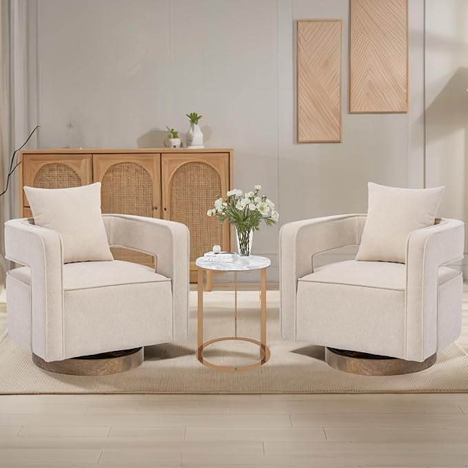 Mlmh &amp Kngwa 29 W Swivel Accent Barrel Chair Set of 2 Upholstered Linen Round Arm Chair for Living Room BedroomBeige