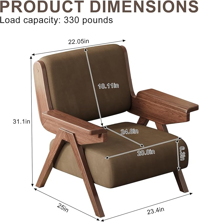 Accent Chair Mid Century Modern Chair Velvet Upholstered Lounge Arm Chair with Solid Wood Cozy Reading Chair for Living Room Bedroom Balcony (Coffee Single Chair)