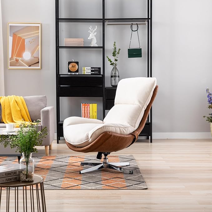 Modern Swivel Accent Chair Comfy Upholstered Linen Fabric Lounge Chair Sofa Chair with High Backrest Rocking Chair for Living Room Bedroom 1pc Beige