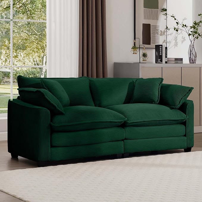 80 Sectional Loveseat Couch for Liiving Room Corduroy Cloud 2 Seater Couches Modern Comfy Deep Seat Sofa for Small Spaces &amp Apartment (Green 2-Seats)