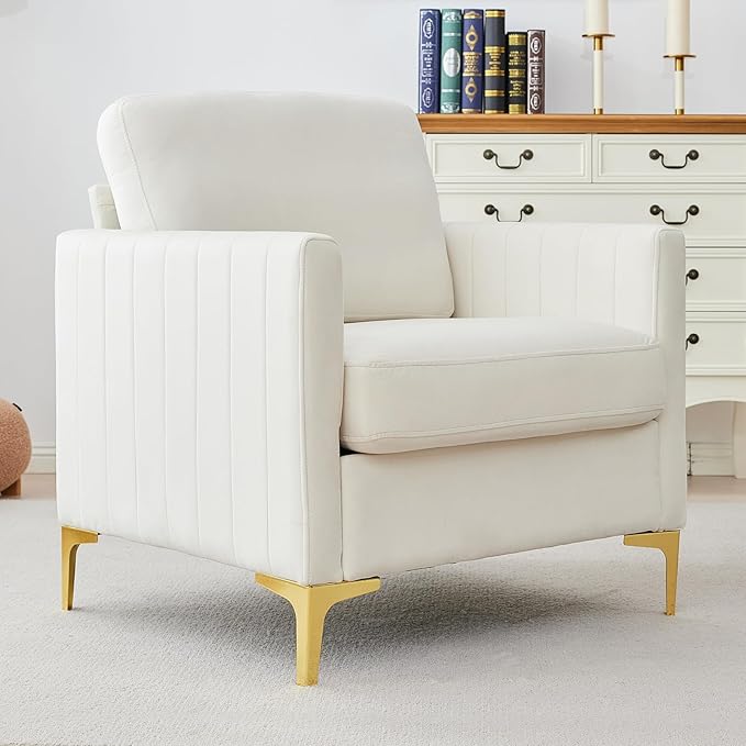 Kiztir Mid-Century Modern Velvet Accent Chair Comfy Upholstered Armchair for Living Room Bedroom Office Studio Lounge
