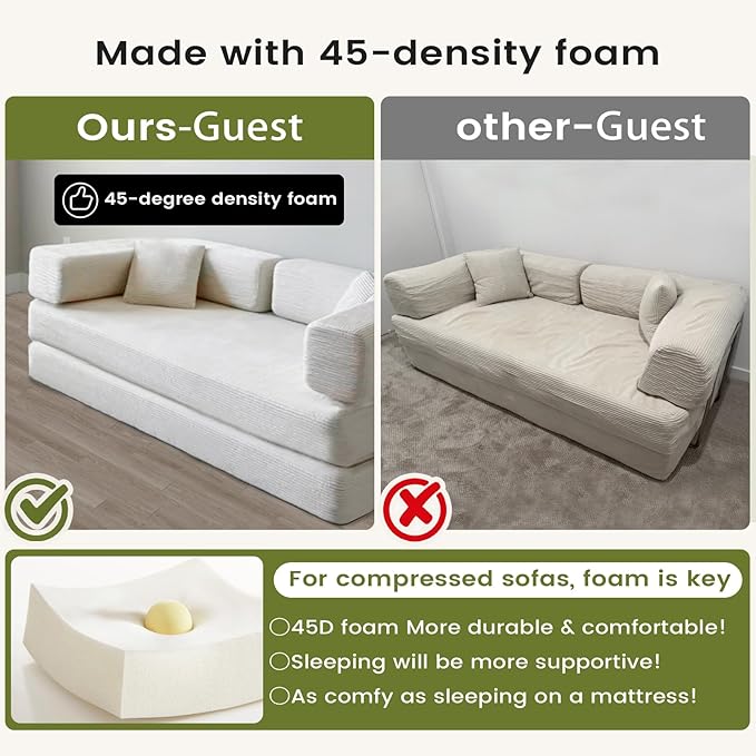 Convertible Sleeper Sofa Bed Corduroy Upholstered Green Modular Floor Couch Queen/King Size Foldable Futon with Memory Foam for Apartment Living Room Bedroom (Green 108 Sofa) | Convertible sofa bed