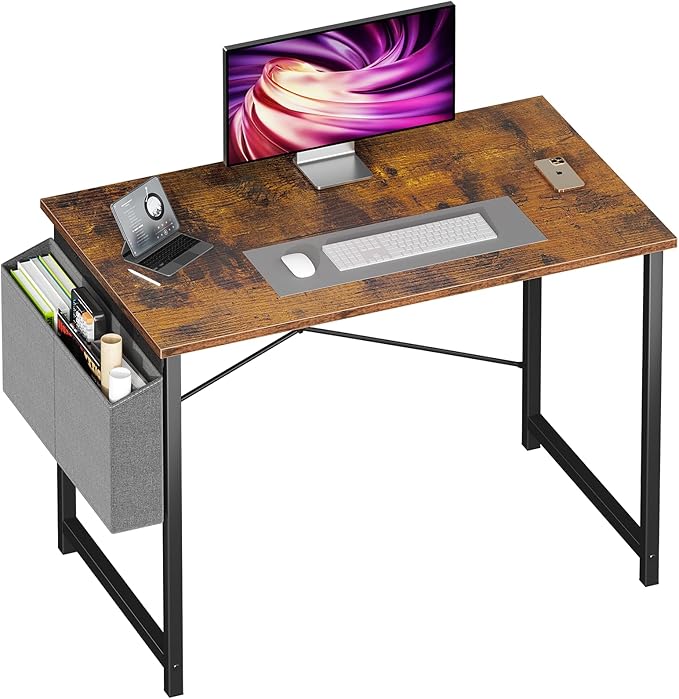 NEWBULIG 40 Inch Computer Desk Home Office Desks for Bedroom Writing Gaming Work Study Table with Storage Bag for Small Spaces Modern Workstation in Rustic Brown