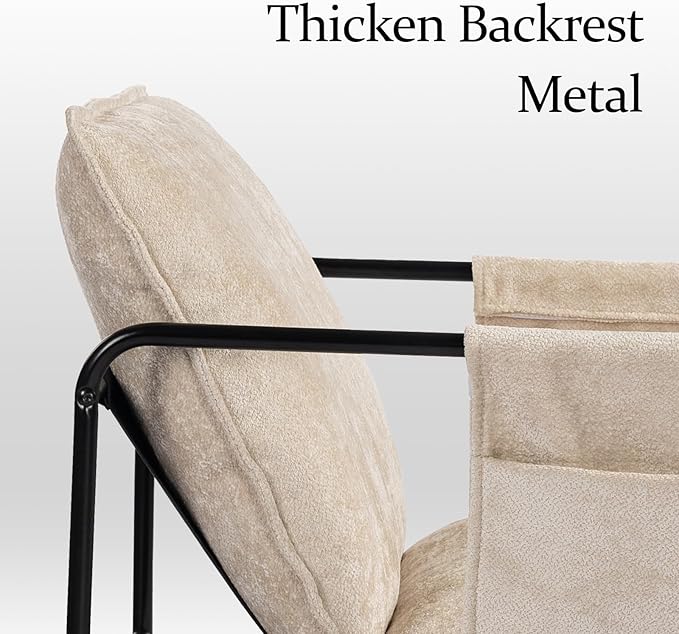 Modern Accent Chair Comfortable Living Room Chairs with Armrests Lounge Chair with Metal Frame Chenille Upholstered Bedroom Reading Chair