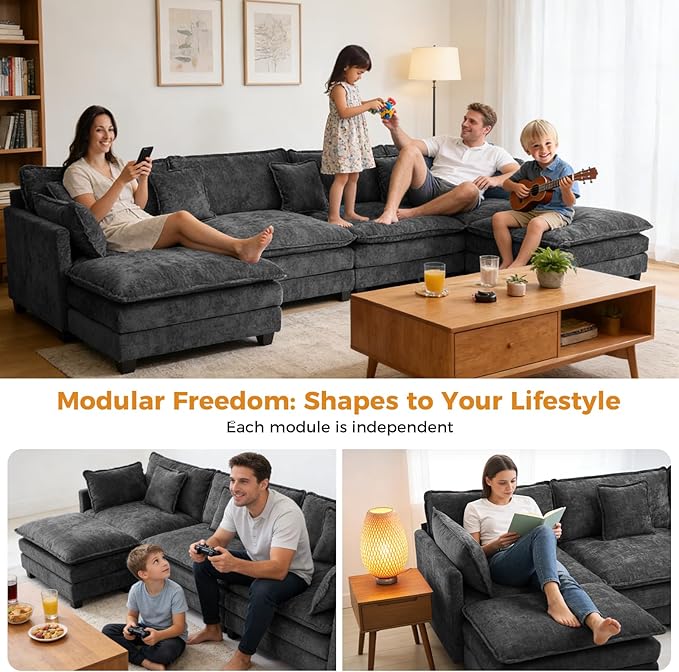 Redlife 42.5 Single Sofa Chair Chenille Upholstered Accent Chair with Spring &amp Double Foam Cushion System Removable Covers Easy to Assembly Black