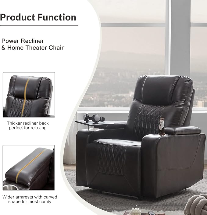 Merax Electric recliner chair with USB Charge Port 360 Swivel Tray Table Hand in-Arm Storage and Cup Holders ambient lighting Gaming Home Theater Seating