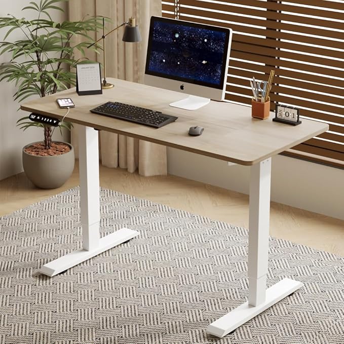55 Inch Electric Standing Desk Height Adjustable Computer Gaming Desks for Home Office Bedroom Craft Study Table and Work Standing DesksOak