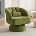 GarveeHome Modern Swivel Barrel Accent Chair 360 Degree Velvet Upholstered Armchair with Striped Backrest &amp Plush Padding Comfy Round Lounge Chair for Living Room Bedroom Reading Nook Green