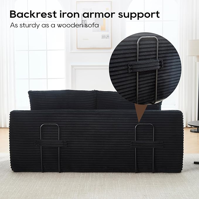 KIVENJAJA 70.87 Boneless Loveseat Sofa Modern 2-in-1 Convertible Sleeper Sofa Comfy Cloud Loveseat Couch Corduroy Small Boneless Couches for Living Room Small Space Bedroom Black