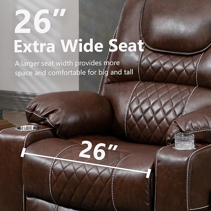 Oversized Power Lift Recliner Chair 400 LBS for Big and Tall Elderly 26 Extra Wide Zero Gravity Electric Recliner Chair with Massage and Heating Leather Home Theater Seat Brown