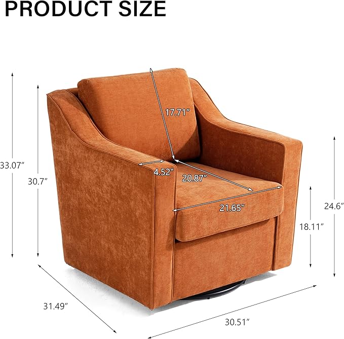 Swivel Accent Chair Modern Round Barrel Arm Chair for Living Room Bedroom Comfy Club Reading Chairs for Adults (Chenille Orange Set of 2)